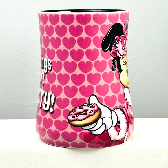 Disney Parks Minnie Mouse Ceramic Mug 16 Oz Pink Black Heart Print - Picture 2 of 6